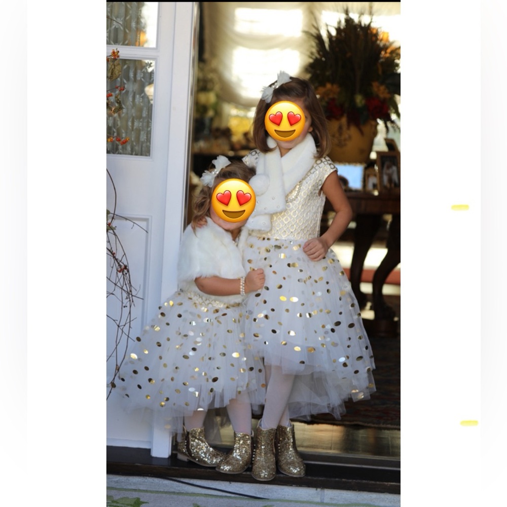 Show stopping girls Halabaloo dress. Gold and ivory party perfection!